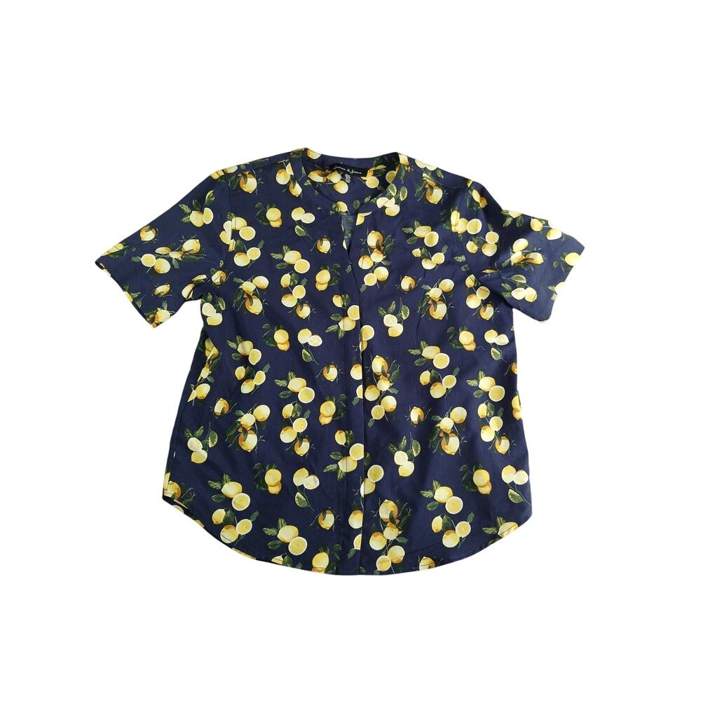 Jasmine & Juliana Shirt Womens Medium Blue Button Up Lemons Blouse Stitch Fix